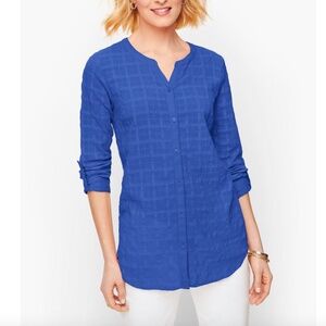 NWT Talbots Blue Crinkle Button Down Shirt Size S Textured Cotton Gauze Maliblue